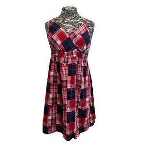 Vintage Y2K Preppy Mini Dress 16 Red‎ Plaid Empire Strappy Boho Indie Western